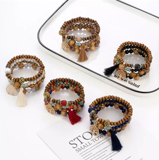 Bohemian Stack Elastic Bracelets (4 Bracelets per Set)