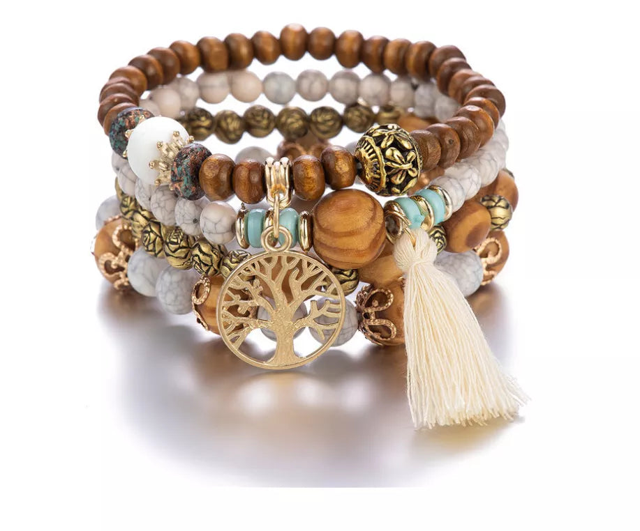 Bohemian Stack Elastic Bracelets (4 Bracelets per Set)