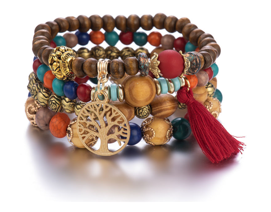 Bohemian Stack Elastic Bracelets (4 Bracelets per Set)