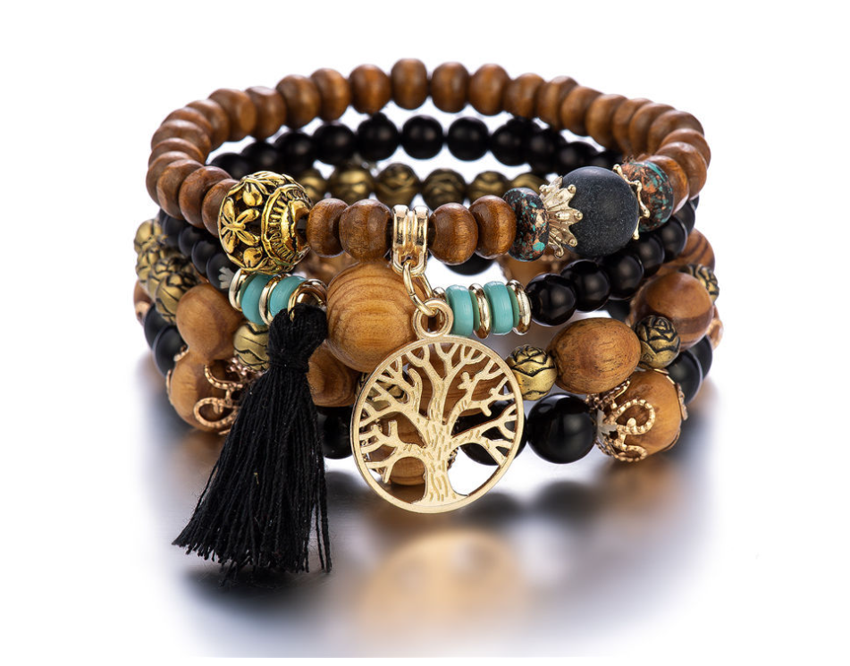 Bohemian Stack Elastic Bracelets (4 Bracelets per Set)