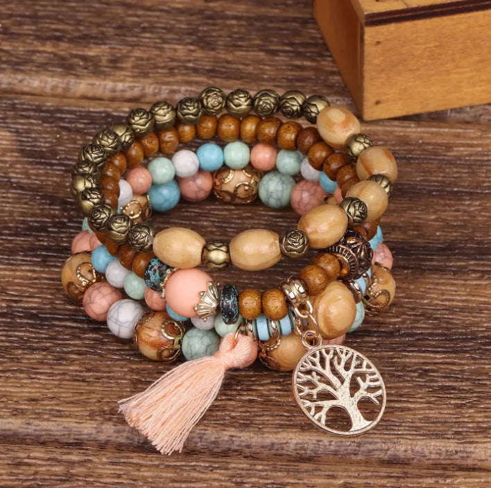 Bohemian Stack Elastic Bracelets (4 Bracelets per Set)