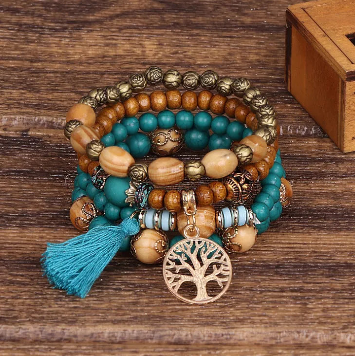 Bohemian Stack Elastic Bracelets (4 Bracelets per Set)