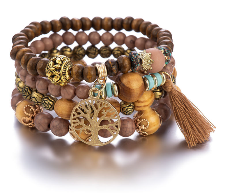 Bohemian Stack Elastic Bracelets (4 Bracelets per Set)